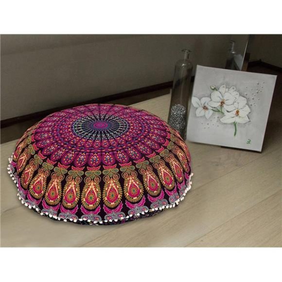 32" Purple Mandala Floor Pillow Cushion Seating Throw Cover Hippie Decorative - Picture 2 of 3